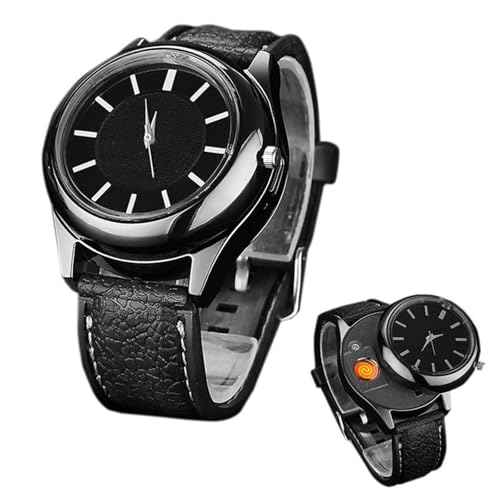 2-in-1 Windproof Watch Lighter, Flameless Cigarette Cool Lighters, USB Rechargeable Wristwatches Lighter Gifts for Men