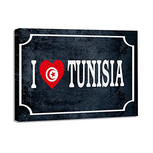 Toile Tunisie drapeau déco murale maison de ferme salon 40x50 cm