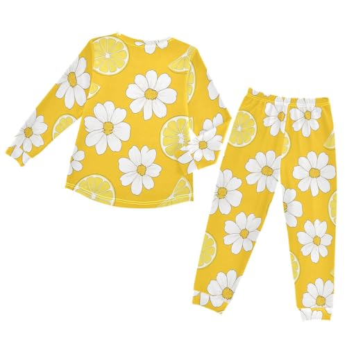 Lemon Slice Daisy Pattern Soft Pajama Set for All Seasons,Breathable Pjs Long Sleeve Sleepwear,Comfy Loungewear 2 Piece Underwear Set 8T2