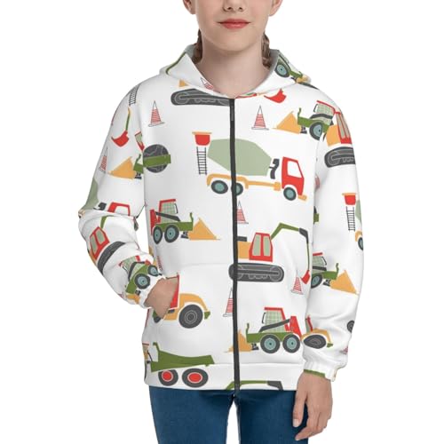 Excavator Kids Pullover Hoodies Boys Zip Up Sweatshirts Girls Athletic Clothes with Pocket3