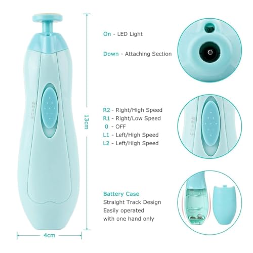 Image of Baby Nail Trimmer Electric Nail Drill Professional Portable, Safe Baby Nail File,Babys Nail Clippers with Light &6 Grinding Pads for Newborn Toddler Toes & Fingernails, Kids Nails Care (Blue, Medium)