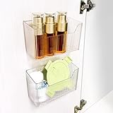 QlickY 2 Pack Self Adhesive Cabinet Door Organizer, Transparent Stackable Wall Mounted Organizer boxes, Storage Holder Basket for Kitchen, Bathroom, Pantry Organization and Countertops