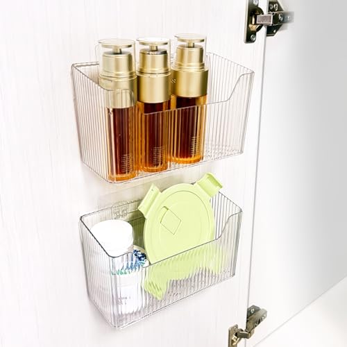 QlickY 2 Pack Self Adhesive Cabinet Door Organizer, Transparent Stackable