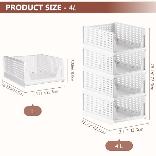 Image of CTSNSLH 8 Pack Closet Organizers Stackable Storage Box | White stackable plastic drawer bins for closets, wardrobes, kitchens, bathrooms, offices