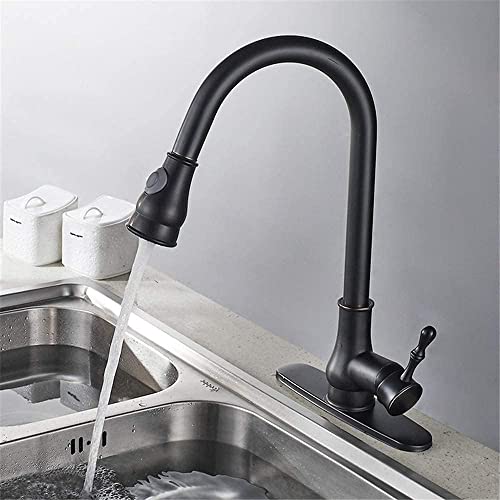 Grifo de cocina negro con cabezal extraíble y monomando giratorio de 360 grados de cobre