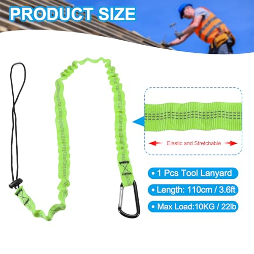 Image of MECCANIXITY Retractable Tool Lanyard 3.6ft with Single Aluminum Buckle and Adjustable Loop End, Maximum Weight Limit 10KG / 22lb, Safety Fall Protection Tools Leash, Green