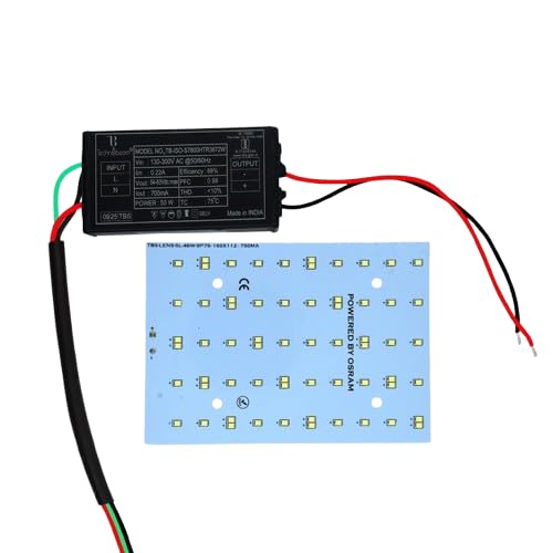 Image of Technobeam 50W LED Plate with Driver for Street Light Repair | Aluminum PCB 1.5mm | 6V 150mA LED Segments | 63V 750mA Driver Included | Durable | Ideal for Street Light Refurbishment, White, Pack of 1