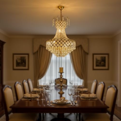 Image of DREAMY DESIGNS Round Shape 300MM Golden Color S4 Diamond Cut White Crystal Standard Celling Pendant Lamp with 4 E14 Bulb Inluded Gold Light Chandelier for Bedroom (30 * 70 CM)