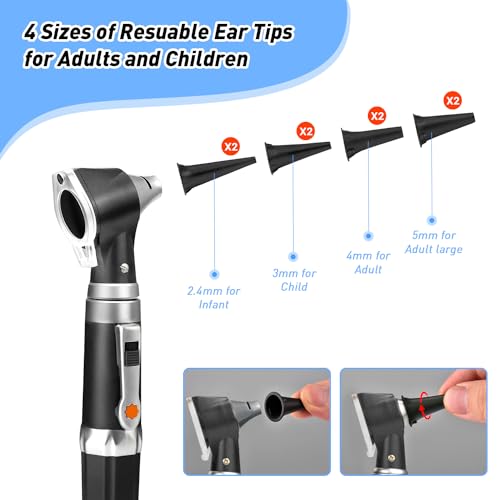 Scian Otoscope - Ear Scope with Light, Ear Infection Detector and Pocket Ear Checker Kit with 3X Magnify Lens, Suitable for Kids, Adults, Doctors, Pets(Black)