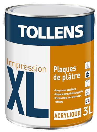 Tollens Sous couche Professionnelle - Spécial Plaque de Plâtre - Toutes Pièces XL Impression plaque de plâtre - 3L = 30m2