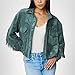 [BLANKNYC] Womens Luxury Clothing Suede Fringe Shirt with Front Snap Closure Faux Leather Jacket, Olive Branch, Large