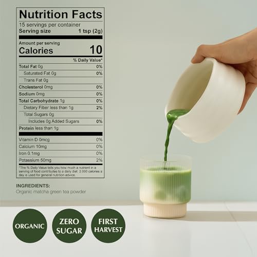 Encha Latte Grade Matcha Powder - First Harvest Organic Unsweetened Matcha Green Tea, From Uji, Japan (30G/1.06 Ounce) Premium Powder for matcha latte, smoothie | Caffeine, L-Theanine