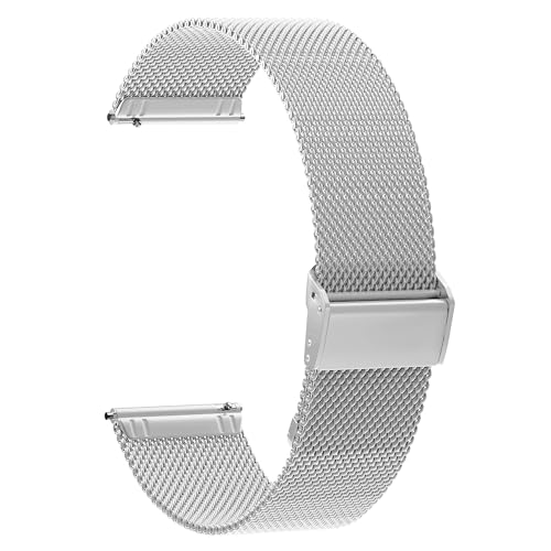 AidorMax Correa de Malla Delgada de Acero Inoxidable, 20 mm Pulseras de Repuesto Ajustable de Liberación Rápida para Smartwatches y Relojes para Hombres y Mujeres (20 mm, Plata)