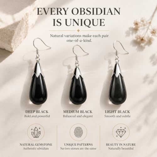 Natural Obsidian Earrings for Women Crystal Dangle Drop Birthstone Jewelry - image 4