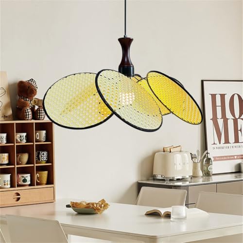 Lustre de plafond en fleur en rotin tressé main style vintage