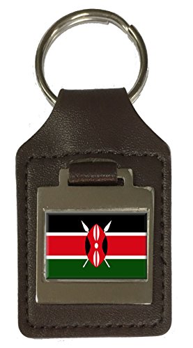 Porte-clés Kenya en cuir véritable gravé, accessoire de maroquinerie artisanale de haute qualité