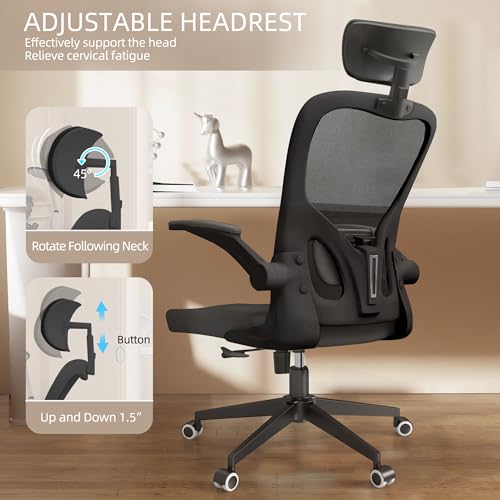 Image of Monhey Office Chair Ergonomic Desk Chair with Lumbar Support&Headrest&Flip-up Arms Height Adjustable Rocking Swivel High Computer Chair Multi-Angle from 90 to 125 with 350LBS Capacity (03All Black)