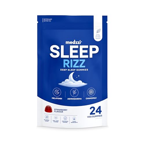 Image of Sleep Gummies with Melatonin, Ashwagandha & Chamomile | Promotes Deep Sleep, Reduces Stress & Calms Mind | Strawberry Flavour | 24 Veg Gummies