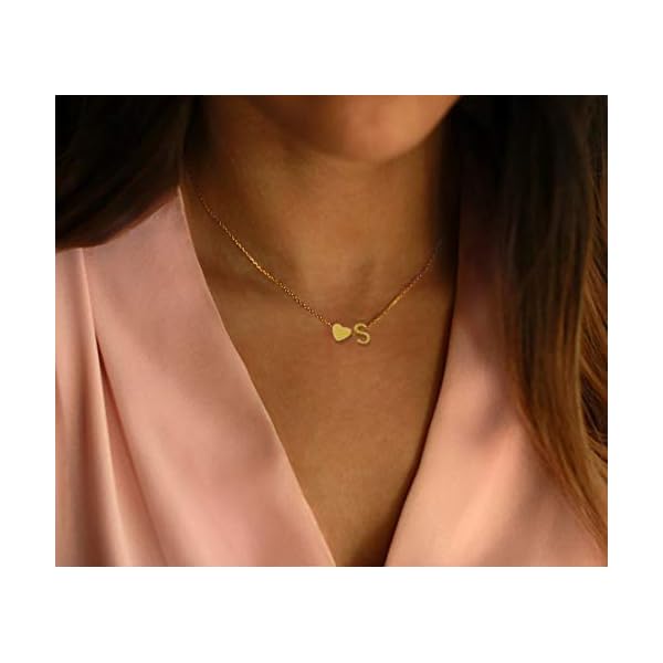 Glimmerst Initial Heart Necklace,18K Gold Plated Stainless Steel Tiny Heart Letter Necklace Personalized Monogram Name Necklace for Women Girls - Image 6