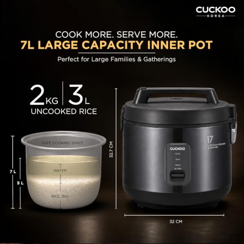 Image of CUCKOO Electric Rice Cooker 7 Ltr Premium Anodized Pot with Dum Cooking | for Biryani /Pulao, 3D Heating Technology & 10 hrs Keep Warm, 2kg Raw Rice (3L), 7 Yrs Warranty on Heating Plate, Korean Brand
