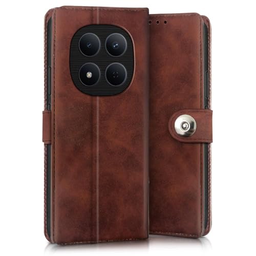 Image of WOW IMAGINE Shock Proof Flip Cover Back Case for Redmi Note 15 Pro 5G (Magnetic Button Flip Case | Wallet Pockets & Stand | Leather Finish | Coffee)