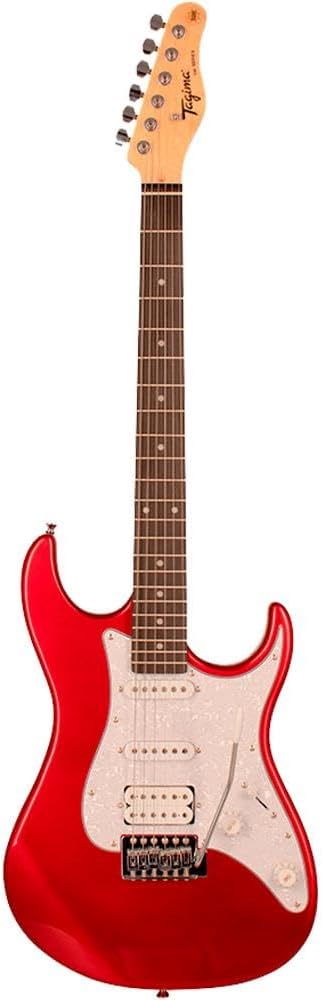 Imagem frontal da guitarra Tagima TG520 Candy Apple mostrando o corpo e braço inteiros.