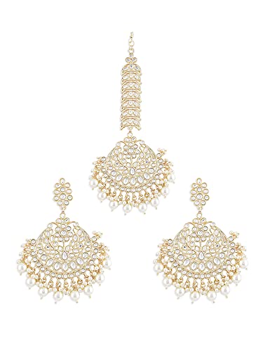 ZAVERI PEARLS Gold Tone Traditional Kundan Earring & Maangtikka Set For Women-ZPFK11432