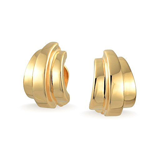 Geometric Shrimp Half Hoop Clip On Earrings For Women Non Pierced Ears Polished 14K Gold Plated Brass