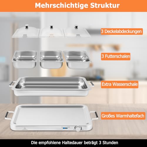 GOPLUS Podgrzewacz bufetowy 2 w 1 i pojemnik utrzymujący ciepło, 450 W, elektryczna płyta grzewcza z pokrywką, 8 l podgrzewacz bufetowy z regulatorem temperatury od 50°C do 150°C, podgrzewacz do