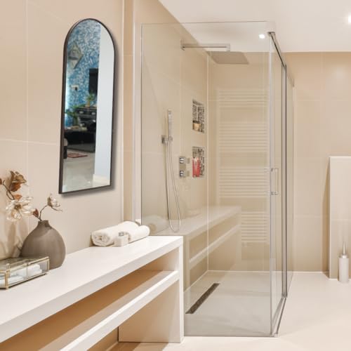 Image of Quality Glass Modern Elegance Semi Circle Wall-Mounted Mirror Metal Framed Wall Mirror Bathroom Mirror Living Room Mirror Home Decor Mirror 24 x 60 Inches Color Antique Gold MF 89