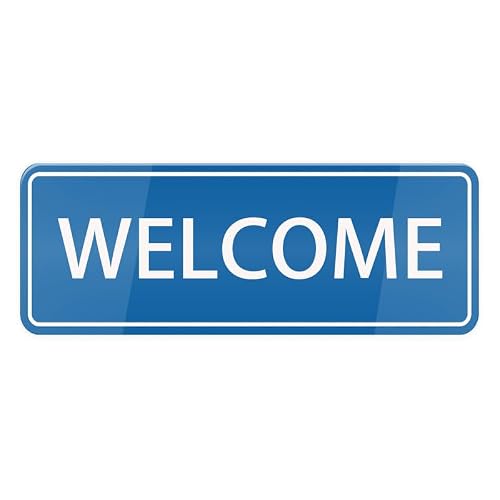 Symbol Printed Self Adhesive Acrylic Welcome General Decorative Plaque Sign, Wall Door Label for Restaurant Salon Hotel Motel Public Entry Reception Zone Decor Plate, 3x9 Inch