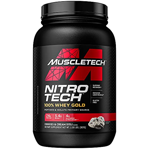 Whey Protein Powder | MuscleTech Nitro-Tech Whey Gold Protein Powder | Whey Protein Isolate Smoothie Mix | Protein Powder for Women & Men | Cookies and Cream, 2 lb (28 Servings) - package may vary