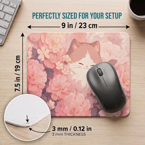 Image of Mouse Pad for Laptop & Desktop | 9x7 Inch Anti-Fray Stitched Edges | Non-Slip Rubber Base | Desk Setup Accessory for Students, Gamers & Professionals (Pink Kitty)