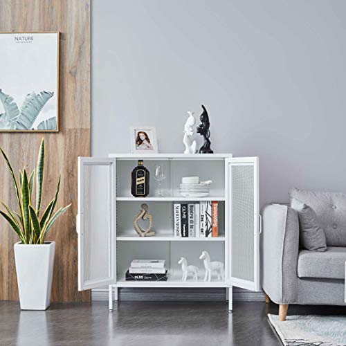 Nitetronic White Steel Mesh Door Household Sideboard, Net Door Assemble Dining Room Cupboard Metal Bedroom Storage Cabinet Large Space Garage Organizer 3-Layers Living Room Cabinet #TOP6