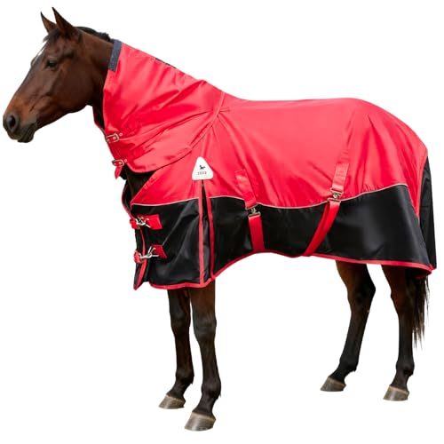 Horse-Blankets-Winter-for-Real-Horses-1680D-Waterproof-Poly-Rain-Sheets-72-in-with-Neck-Cover-Belly-Wrap-Tail-Wrap-Turnout-Blanket-Stuff-Care-Medium-Large-Weight-Heavy-Outdoor-Clothes-Red-Black Horse Blankets Winter for Real Horses, 1680D Waterproof Poly Rain Sheets 72 in with Neck Cover Belly Wrap Tail Wrap Turnout Blanket, Stuff Care Medium Large Weight Heavy Outdoor Clothes Red Black - Image 1