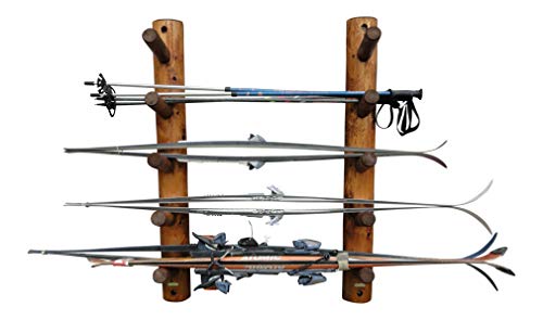 Log Kayak Rack - 10-Slot Wall-Mounted Rack, Ski Storage Rack for Garage Outdoor Ski Wall Mount, Ski Holder Ski Organizer, Indoor Horizontal Ski Storage, Wall Mounted Ski Rack for Garage - Canyon Brown