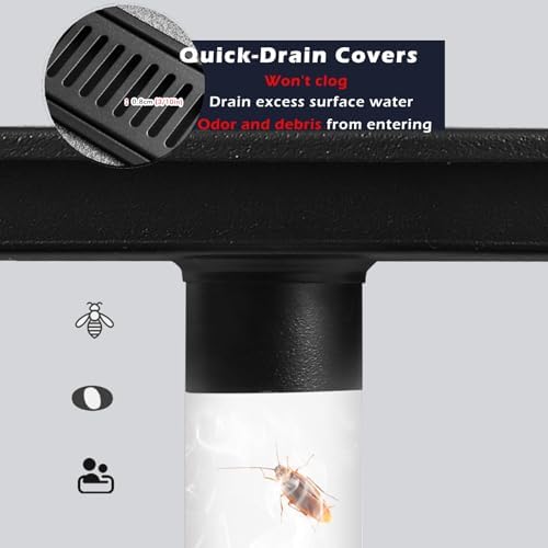 4 Inch Wide Stainless Steel Linear Shower Drain - Odor Proof Floor Grate with Hair Catcher & Removable Cover, Matte Black, 60x10cm (23.6"x3.9") - Perfect for Bathrooms, Kitchens & Outdoor Use