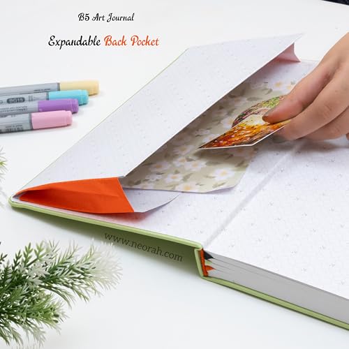 Image of NEORAH - B5 - ART JOURNAL |200Gsm Dotgrid Notebook |160 Pages(25.0 x 17.5 cm) | Lay Flat |HardCover Bullet - Journal |3 Bookmarks |Elastic Closure| Inner BackPocket | Ideal-Bujo,Drawing (LIGHT GREEN)