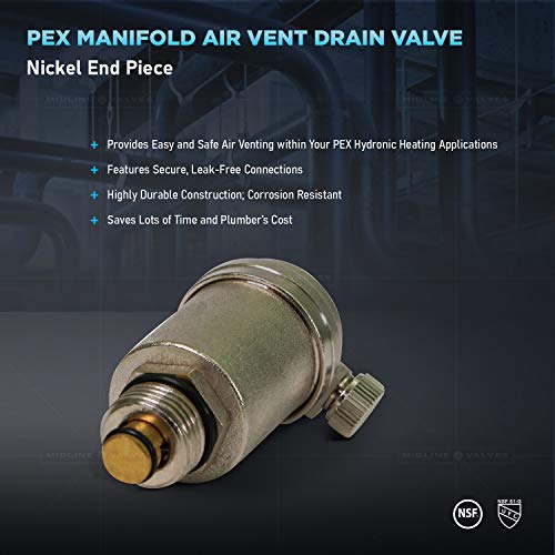 Image of Midline Valve NQF200 PEX 1 /2 in. Air Vent Drain Valve; for Radiant Heating Manifold