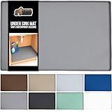 GORILLA GRIP Waterproof Silicone Under Sink Mat with Raised Lip for Kitchen and Bathroom, 34 x 22 in, Cabinet Shelf Liner Stay in Place Mats Dishwasher Safe Drawer Liner, Organizer Tray, Gray