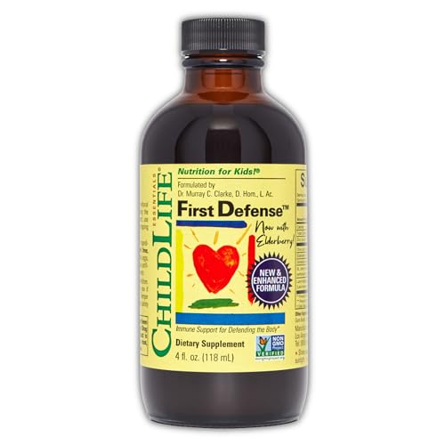 CHILDLIFE ESSENTIALS First Defense - Kids Immune Support Immune Support for Kids Toddlers 1-3 Babies 6 Months+ Vitamin Syrup with Elderberry Zinc Non GMO Gluten Free - 4 Fl Oz (Pack of 1)