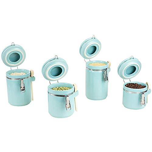 Canister Sets For The Kitchen (4 Piece) Turquoise, High Gloss Ceramic | By Home Basics | Decorative Set | With Wooden Spoons, Countertop For Flour, Sugar, Coffee, and Snacks - Image 9