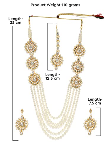 ZAVERI PEARLS Long Multi Layer Kundan & Pearl Necklace Set For Women-ZPFK7637 - Image 7