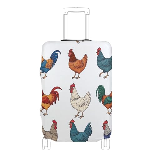 Chickens Rooster Hen Print Luggage Covers for Suitcase Protectors Protection Travel Essentials for Women Flower, L, Fits 26-28 Inch Case