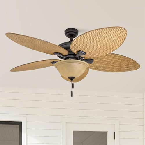 Honeywell Ceiling Fans Palm Valley, 52 Inch Tropical Indoor Outdoor Ceiling Fan with Light, Pull Chain, Three Mounting Options, 5 Palm Leaf Blades, Reversible Motor - 50507-01 (Bronze) - Image 9