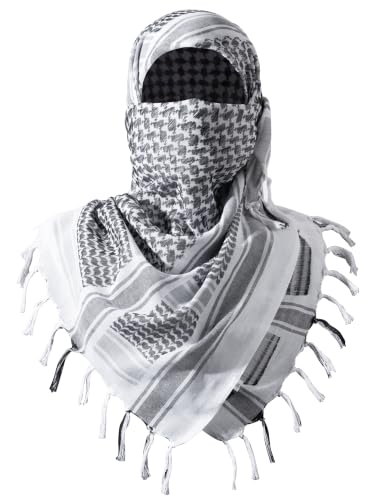 FREE SOLDIER Scarf Military Shemagh Tactical Desert Keffiyeh Head Neck Scarf Arab Wrap with Tassel for Men Women (White)