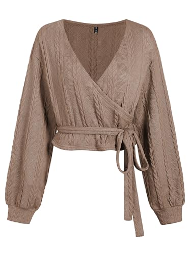 ZAFUL Women's V Neck Sweater Lantern Long Sleeve...