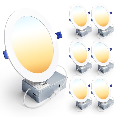 Ensenior 6 Pack 7 Inch LED Recessed Ceiling Light Dimmable 2700K-5000K 5CCT 1600LM 15W 120V High Brightness Canless Wafer Downlight