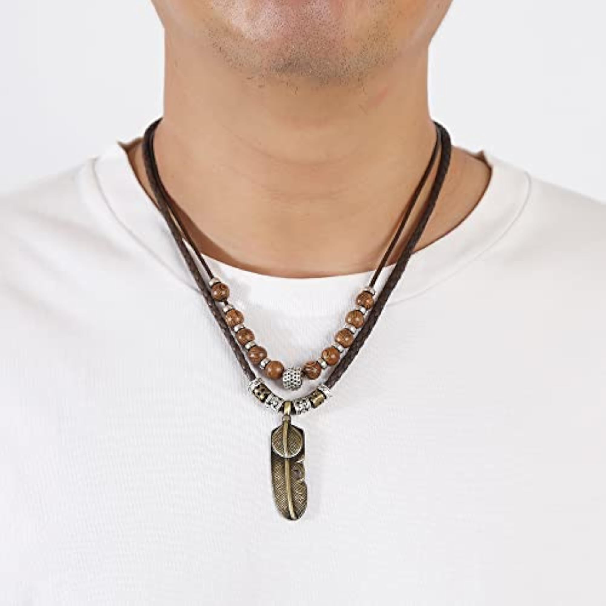 Men's Vintage Style Double Layers Braided Leather Tribal Necklace
