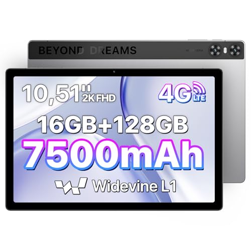 UMIDIGI A13 Tab Tablet 10.51 pollici 2K FHD LCD, 16GB RAM +128GB ROM, Tablet con SIM Slot, 4 Altoparlanti Stereo, Batteria 7500mAh, Dual SIM 4G LTE & GPS & WiFi & Bluetooth, Widevine L1